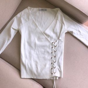 Zara v neck knit tie front lace up sweater/shirt